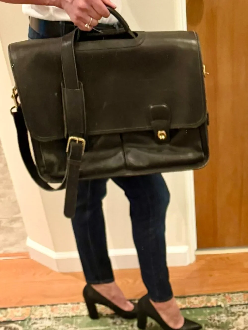 Vintage Coach FOS‑0532 Leather Attache Briefcase Black | Unisex | Shoulder Strap